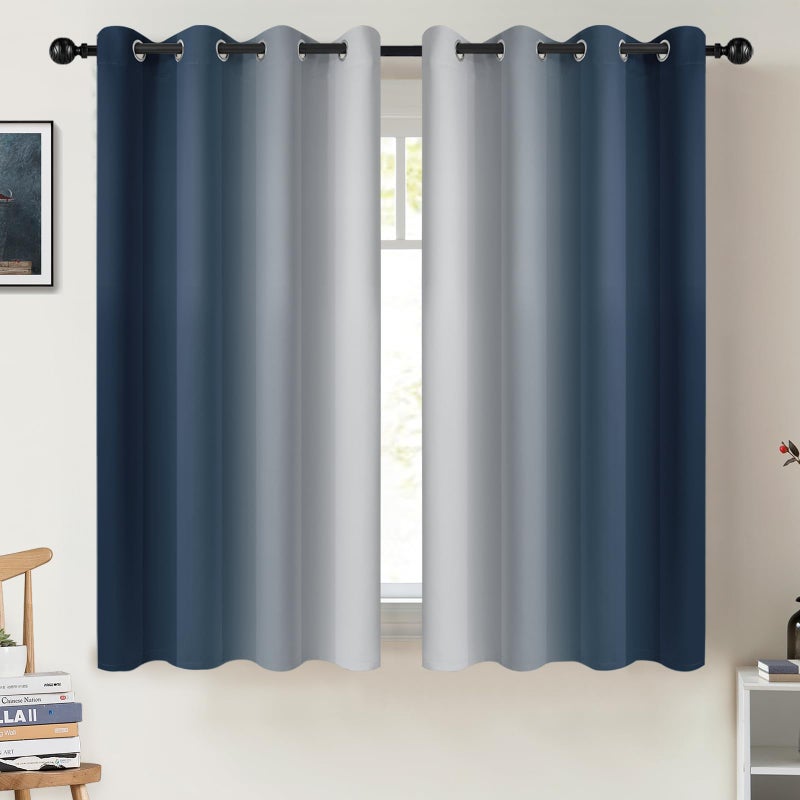 COSVIYA Curtains & Drapes Ombre Navy Blue Curtains 54 inch Length 2 Panels  Grommet Room Darkening Light Blocking Insulated Thermal Gradient Window Curtains for Bedroom/Living Room 52x54 inches - Image 1
