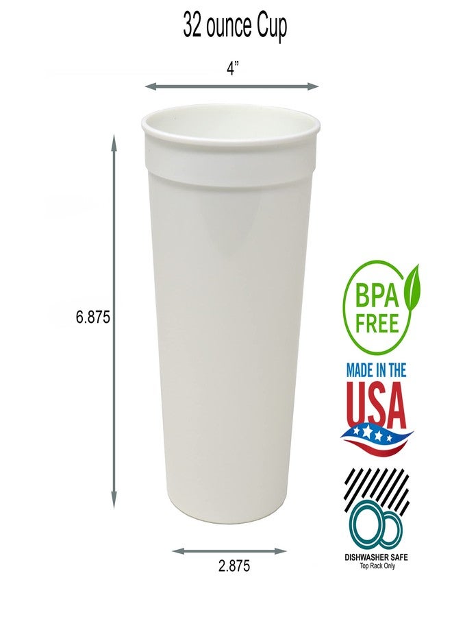 Rolling Sands 32 Oz Reusable Plastic Cups, 10 Pack, Made in USA, BPA-Free Dishwasher Safe Tumblers, White - Image 2