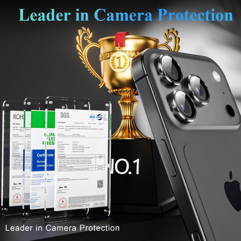 YWXTW Camera Lens Protector for iPhone 17 Pro/iPhone 17 Pro Max, [1 Step Installation Tray] Tempered Glass Screen Protector Metal Individual Camera Cover Accessories Case Friendly (Grey) - Image 2