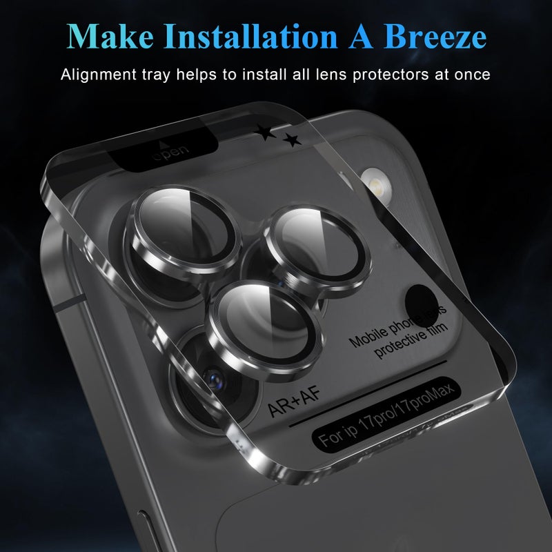 YWXTW Camera Lens Protector for iPhone 17 Pro/iPhone 17 Pro Max, [1 Step Installation Tray] Tempered Glass Screen Protector Metal Individual Camera Cover Accessories Case Friendly (Grey) - Image 5