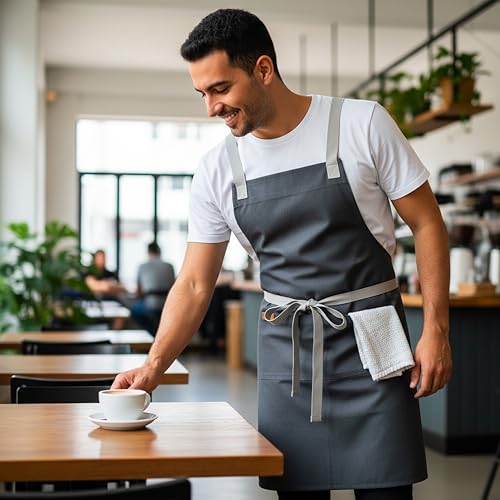 RUSTIQUE LINENS Work Apron – Stylish Cotton Apron with Rip Stop Weave, Waterproof & Breathable Membrane, Durable Tear Resistant, Chef, Kitchen, BBQ, Workshop & Gardening Apron-Slate Grey - Image 2