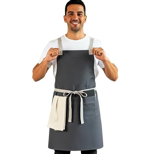 RUSTIQUE LINENS Work Apron – Stylish Cotton Apron with Rip Stop Weave, Waterproof & Breathable Membrane, Durable Tear Resistant, Chef, Kitchen, BBQ, Workshop & Gardening Apron-Slate Grey - Image 1