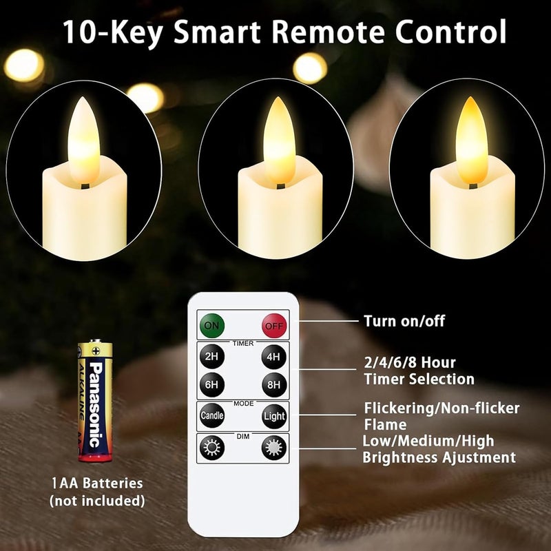 KSWING Upgraded Real Wax Short LED Flameless Taper Candles with Remote, 6 PCS Ivory Candlesticks Battery Operated 3D Flickering - 6" Realistic Fake Candle Sticks for Home/Wedding/Fireplace Xmas Decor - Image 3