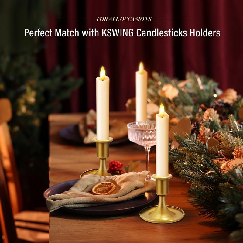 KSWING Upgraded Real Wax Short LED Flameless Taper Candles with Remote, 6 PCS Ivory Candlesticks Battery Operated 3D Flickering - 6" Realistic Fake Candle Sticks for Home/Wedding/Fireplace Xmas Decor - Image 4