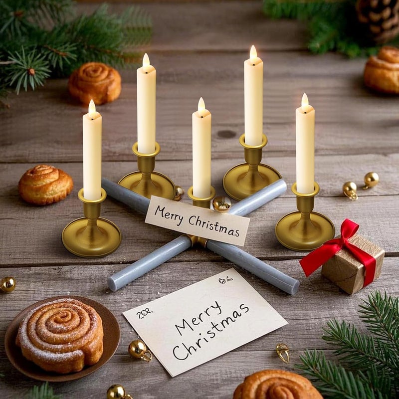 KSWING Upgraded Real Wax Short LED Flameless Taper Candles with Remote, 6 PCS Ivory Candlesticks Battery Operated 3D Flickering - 6" Realistic Fake Candle Sticks for Home/Wedding/Fireplace Xmas Decor - Image 2