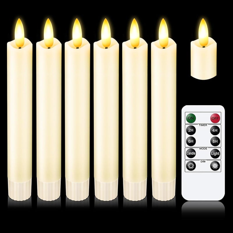 KSWING Upgraded Real Wax Short LED Flameless Taper Candles with Remote, 6 PCS Ivory Candlesticks Battery Operated 3D Flickering - 6" Realistic Fake Candle Sticks for Home/Wedding/Fireplace Xmas Decor - Image 1