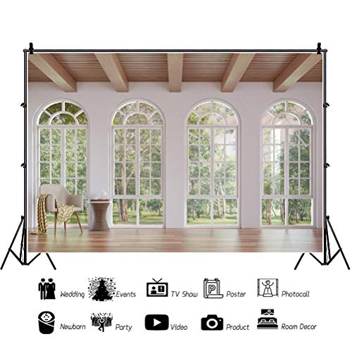 Yeele 7x5ft Business Office French Sash Window Backdrop Living Room Sofa Wooden Floor Photography Background Interior Room Modern Apartment Video Conferencing Photo Studio Props - Image 2