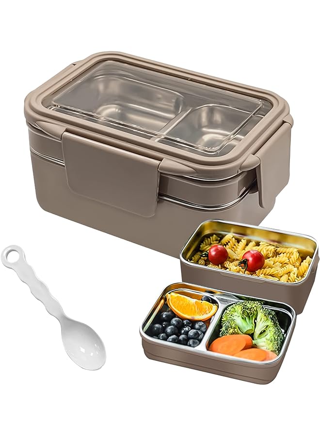 Zaboon Lunch Box For Adults & Kids Reusable Stainless Steel Meal Box Leakproof Food Storage Containers With 2 Layers Divderssuitable Microwave Ovens Heatinghealthy Lunches & Snacks Khaki - Image 1