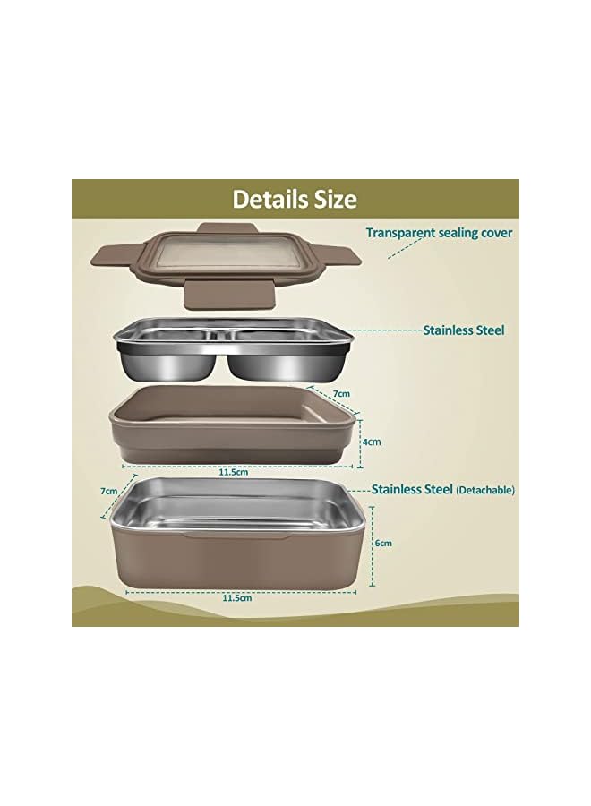 Zaboon Lunch Box For Adults & Kids Reusable Stainless Steel Meal Box Leakproof Food Storage Containers With 2 Layers Divderssuitable Microwave Ovens Heatinghealthy Lunches & Snacks Khaki - Image 3