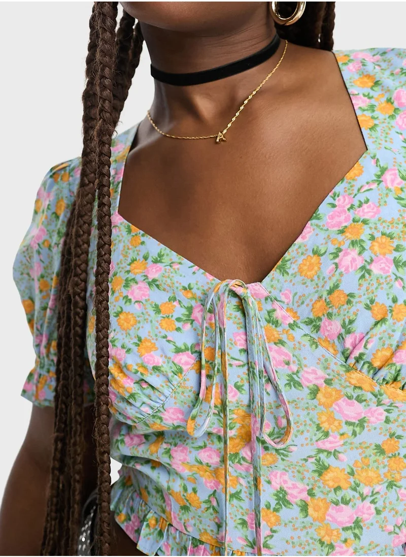 Miss Selfridge Tie Detail Foral Printed Top