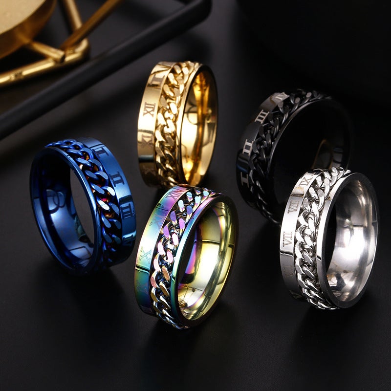 Men'S Rotating Chain Ring In Titanium Steel With Geometric Design, A Stylish Ring Suitable For Both Men And Women. - Image 2