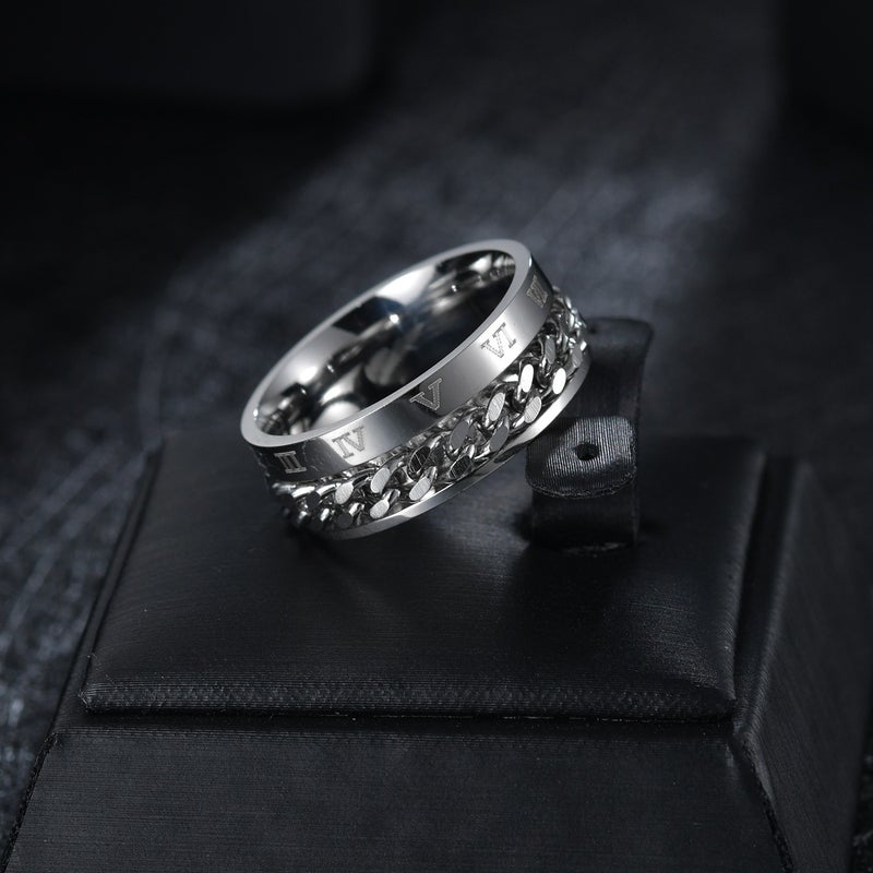 Men'S Rotating Chain Ring In Titanium Steel With Geometric Design, A Stylish Ring Suitable For Both Men And Women. - Image 1