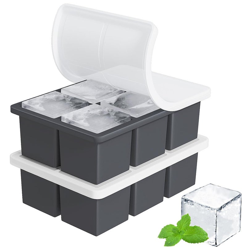 FDDBI Large Ice Cube Tray for Whiskey: FDDBI Silicone Ice Cube Trays with Lid - 2Pack Big Square Old Fashioned Ice Cube Maker for Cocktail - 2inch Huge Cubed Ice Trays for Whisky - Image 1