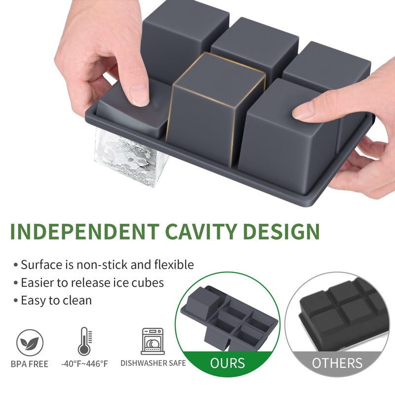FDDBI Large Ice Cube Tray for Whiskey: FDDBI Silicone Ice Cube Trays with Lid - 2Pack Big Square Old Fashioned Ice Cube Maker for Cocktail - 2inch Huge Cubed Ice Trays for Whisky - Image 2