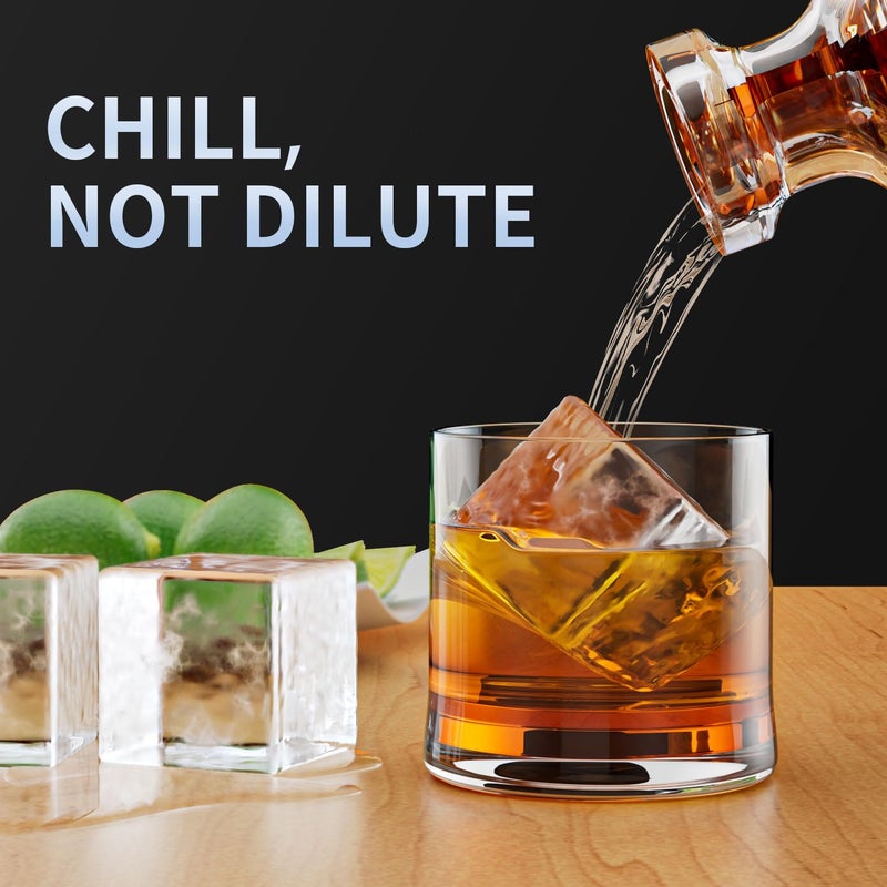 FDDBI Large Ice Cube Tray for Whiskey: FDDBI Silicone Ice Cube Trays with Lid - 2Pack Big Square Old Fashioned Ice Cube Maker for Cocktail - 2inch Huge Cubed Ice Trays for Whisky - Image 4