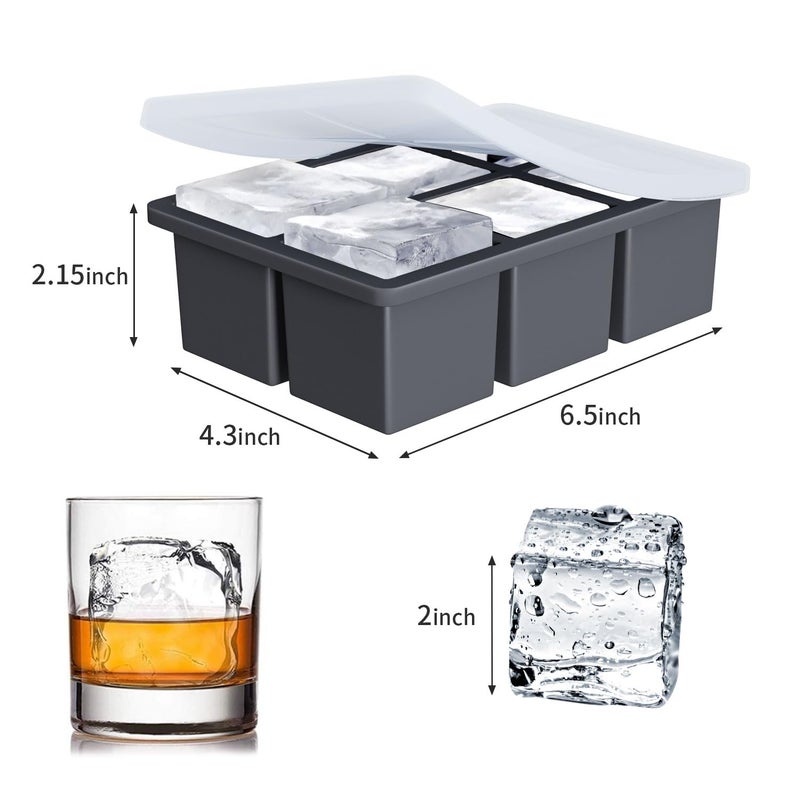 FDDBI Large Ice Cube Tray for Whiskey: FDDBI Silicone Ice Cube Trays with Lid - 2Pack Big Square Old Fashioned Ice Cube Maker for Cocktail - 2inch Huge Cubed Ice Trays for Whisky - Image 5