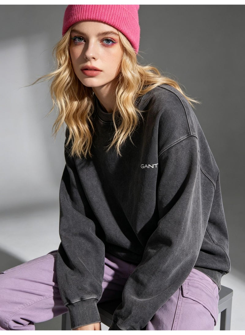 GANT Unisex Crew Neck Washed Sweatshirt, Men's Women's Casual Long Sleeve Top Charcoal Grey - Image 4