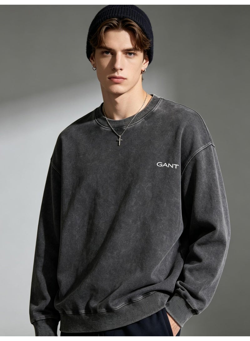 GANT Unisex Crew Neck Washed Sweatshirt, Men's Women's Casual Long Sleeve Top Charcoal Grey - Image 3