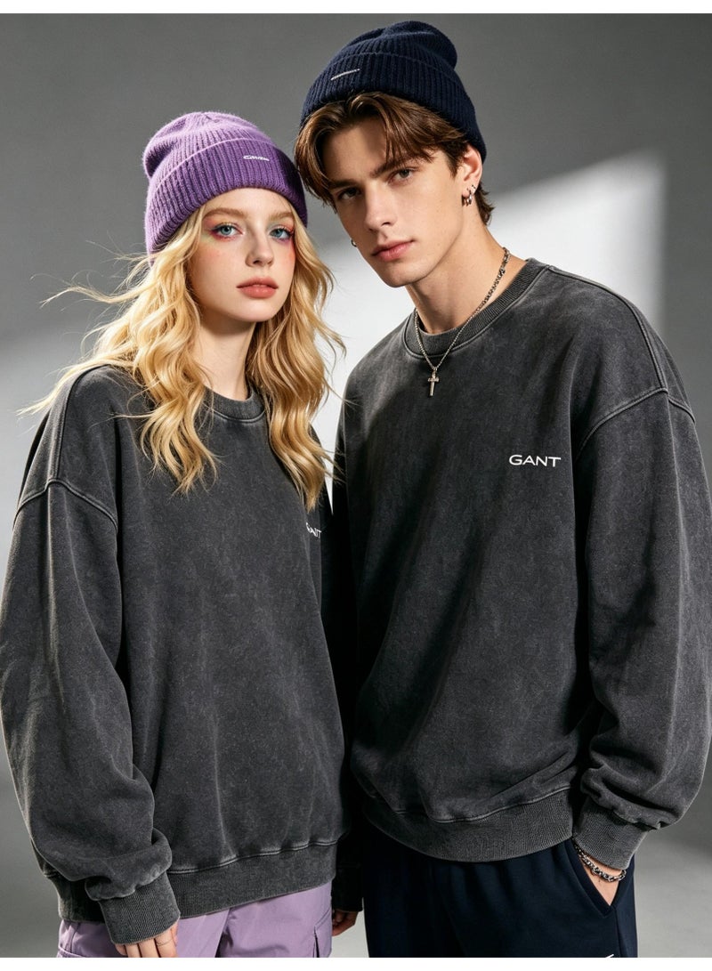 GANT Unisex Crew Neck Washed Sweatshirt, Men's Women's Casual Long Sleeve Top Charcoal Grey - Image 1
