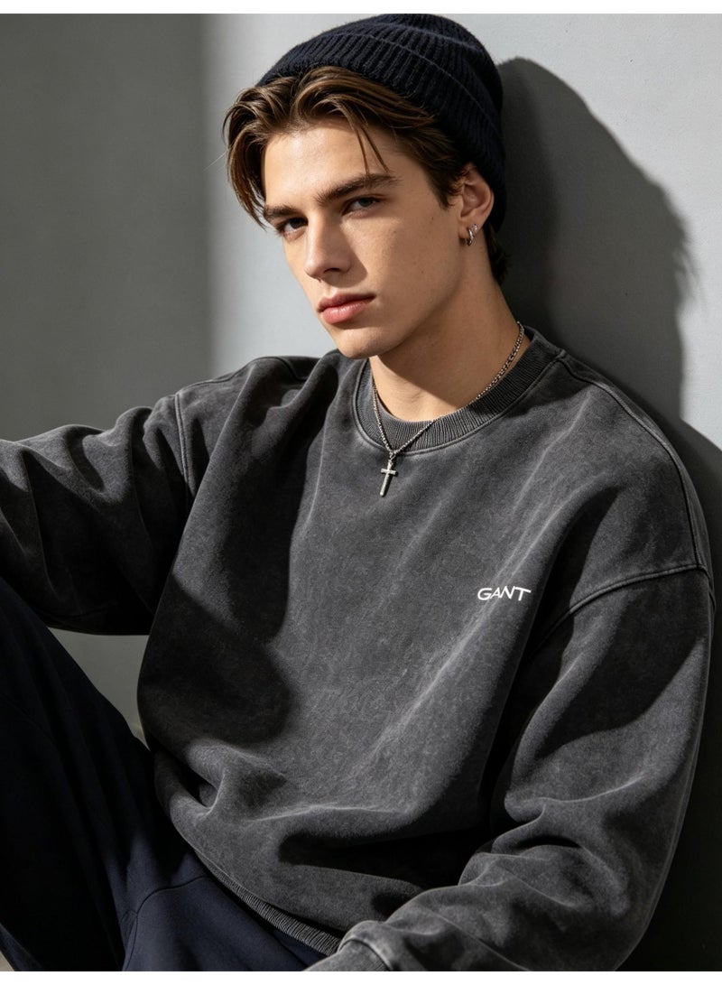GANT Unisex Crew Neck Washed Sweatshirt, Men's Women's Casual Long Sleeve Top Charcoal Grey - Image 2