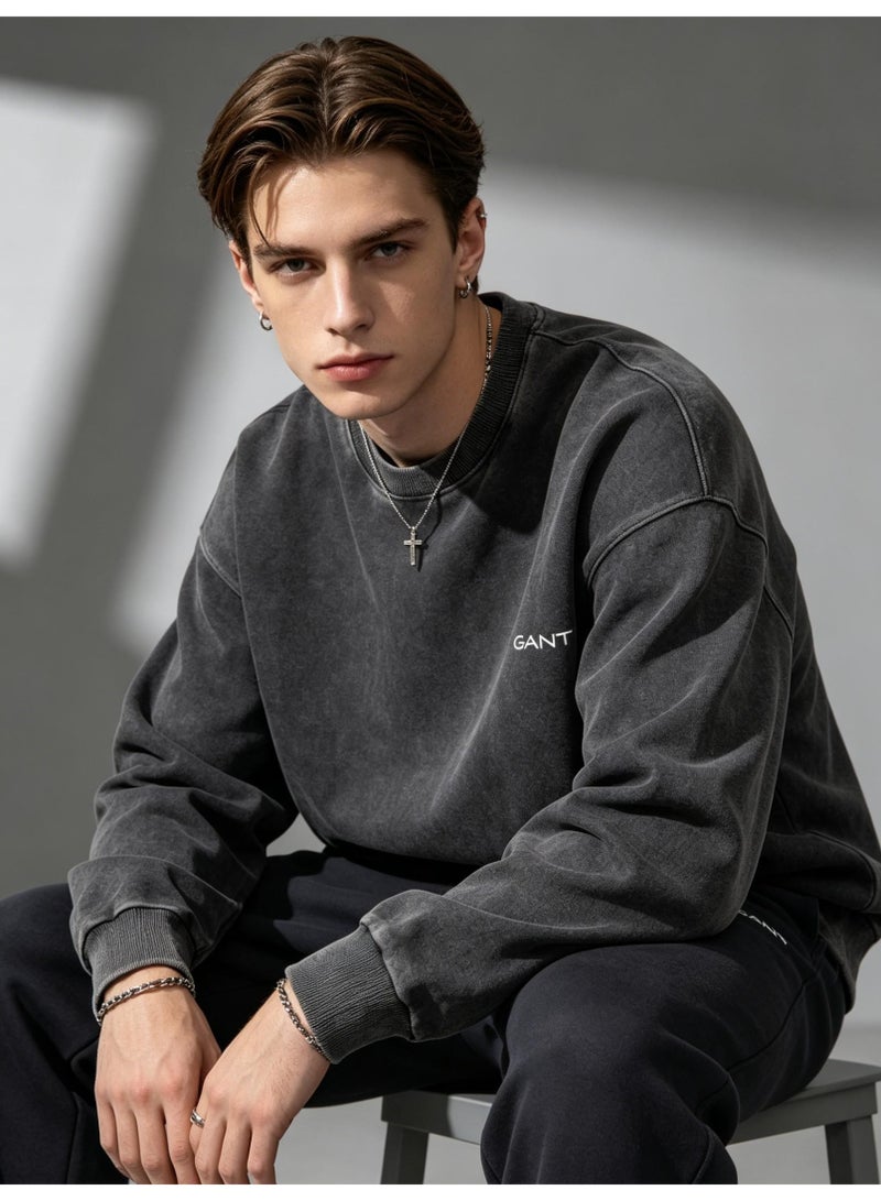 GANT Unisex Crew Neck Washed Sweatshirt, Men's Women's Casual Long Sleeve Top Charcoal Grey - Image 5