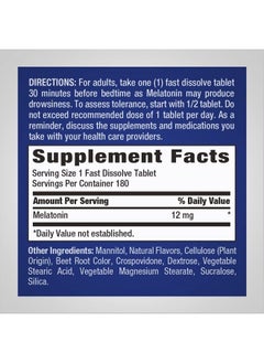 Piping Rock Melatonin Fast Dissolve 12 mg | 180 Tablets | Berry Flavor | Non-GMO, Gluten Free Supplement  - Image 2
