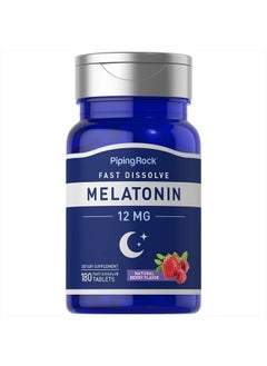 Piping Rock Melatonin Fast Dissolve 12 mg | 180 Tablets | Berry Flavor | Non-GMO, Gluten Free Supplement  - Image 1