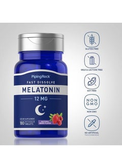 Piping Rock Melatonin Fast Dissolve 12 mg | 180 Tablets | Berry Flavor | Non-GMO, Gluten Free Supplement  - Image 3