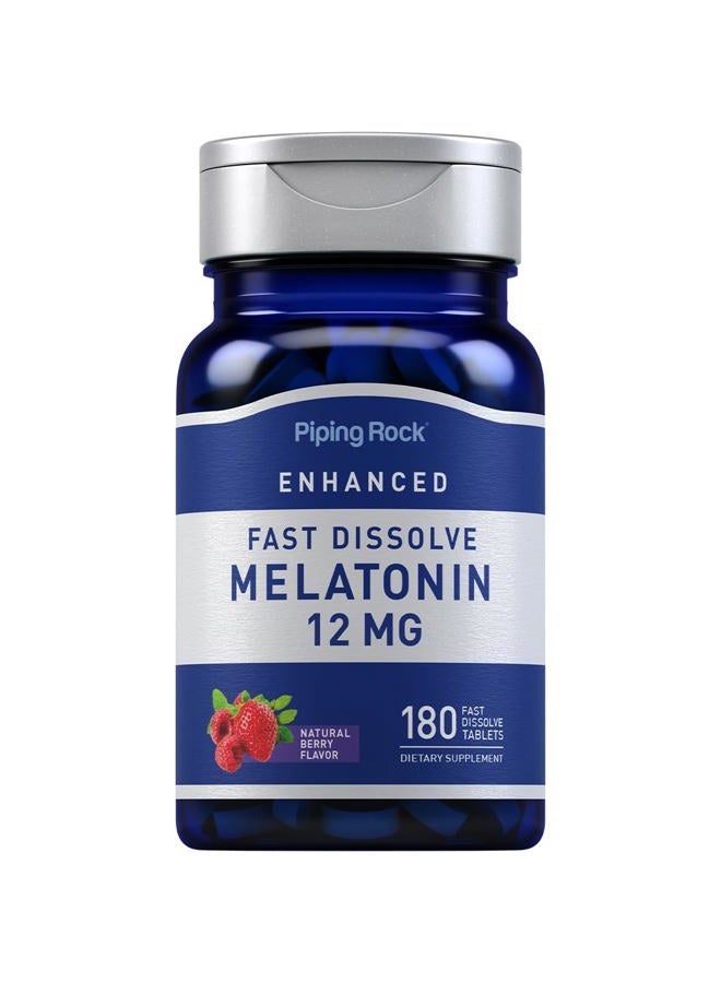 Piping Rock Melatonin 12 mg | 180 Fast Dissolve Tablets | Berry Flavor | Non-GMO, Gluten Free Supplement - Image 1