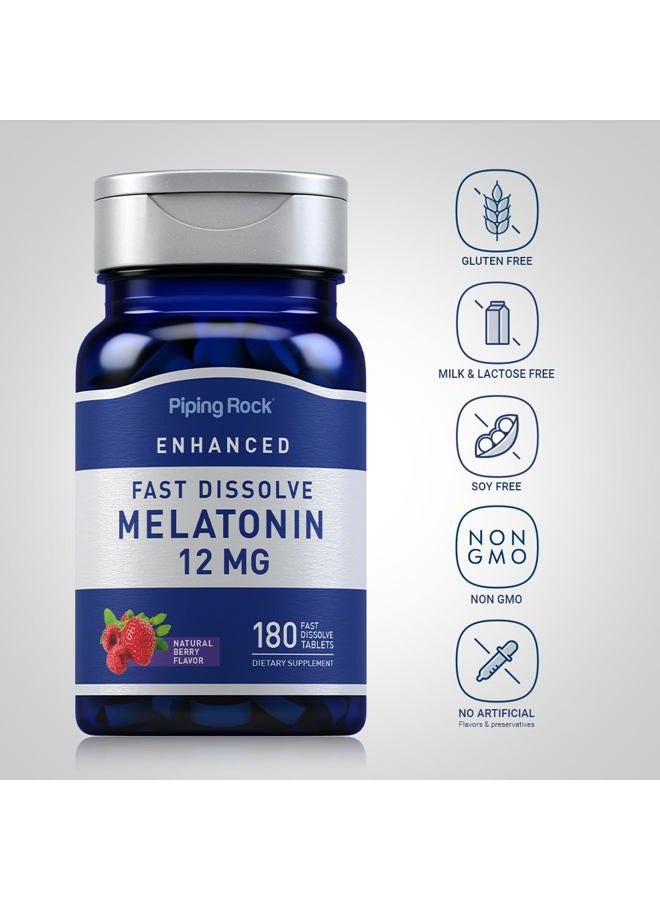 Piping Rock Melatonin 12 mg | 180 Fast Dissolve Tablets | Berry Flavor | Non-GMO, Gluten Free Supplement - Image 3