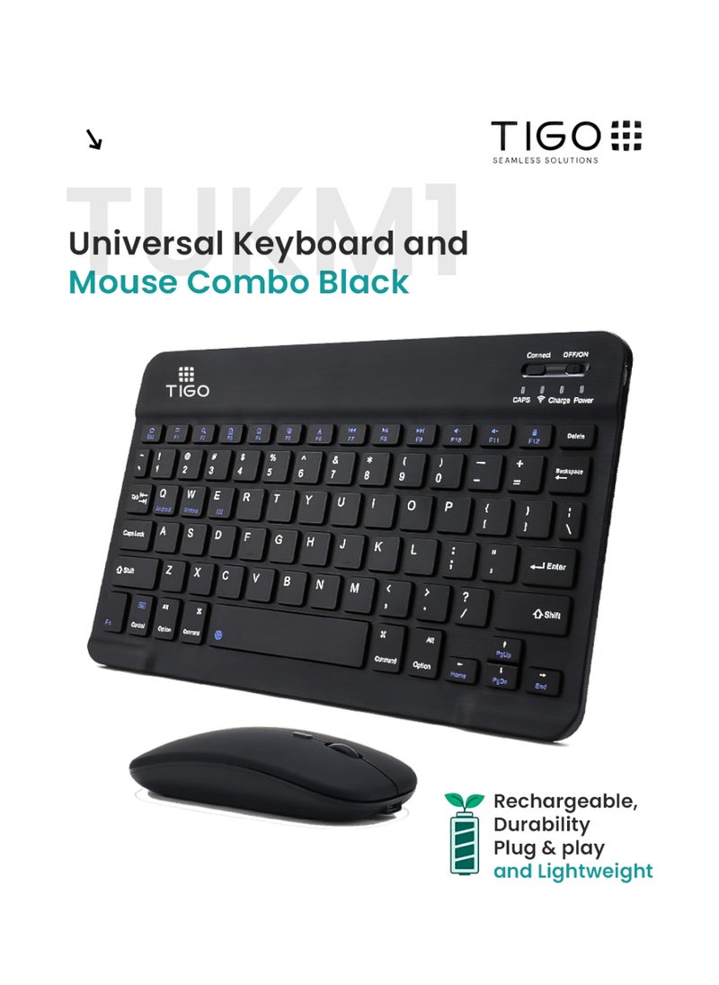 T I G O Universal Wireless Keyboard & Mouse Combo with Arabic & English Ergonomic Design and Silent Typing Keys Ultra Slim Design Compatible with Android Apple iPad IOS Windows & Mac (Black)  - Image 1