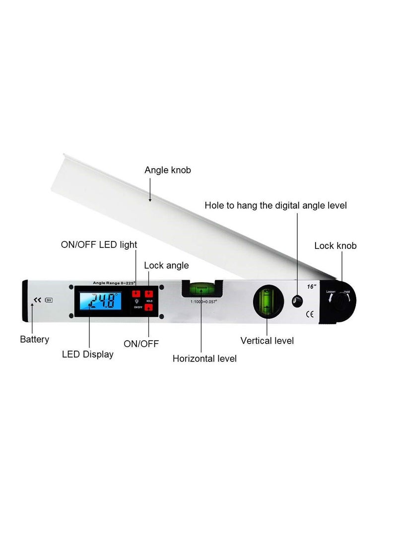 400mm Digital Protractor 0-225 Degree Electronic Angle Dual Spirit Level Measure Gauge Ruler for Measuring Tool  - Image 2