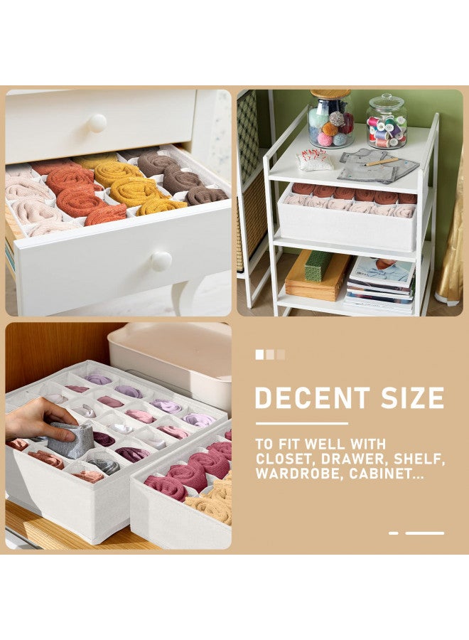 Criusia Criusia 3 Pack Sock Underwear Drawer Organizer Dividers, 64 Cell Fabric Foldable Cabinet Closet Organizers and Storage Boxes for Storing Socks, Panties, Ties (16+24+24 Cell, White) - Image 3