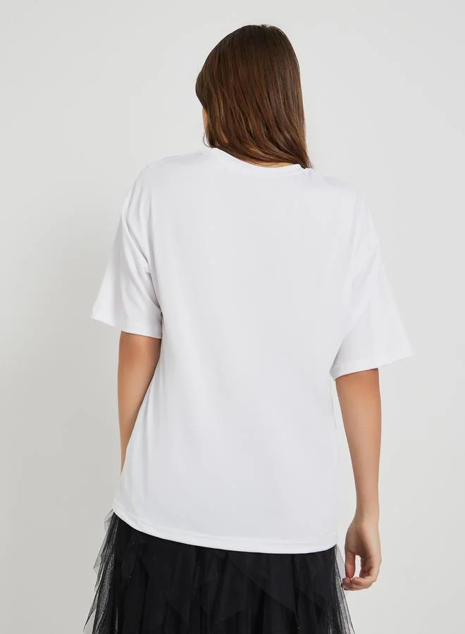 Take Two Take Two Slogan Print Round Neck Oversized T-Shirt