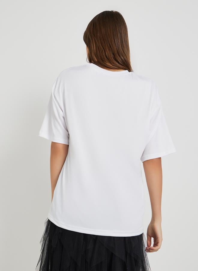 Take Two Slogan Print Round Neck Oversized T-Shirt - Image 4