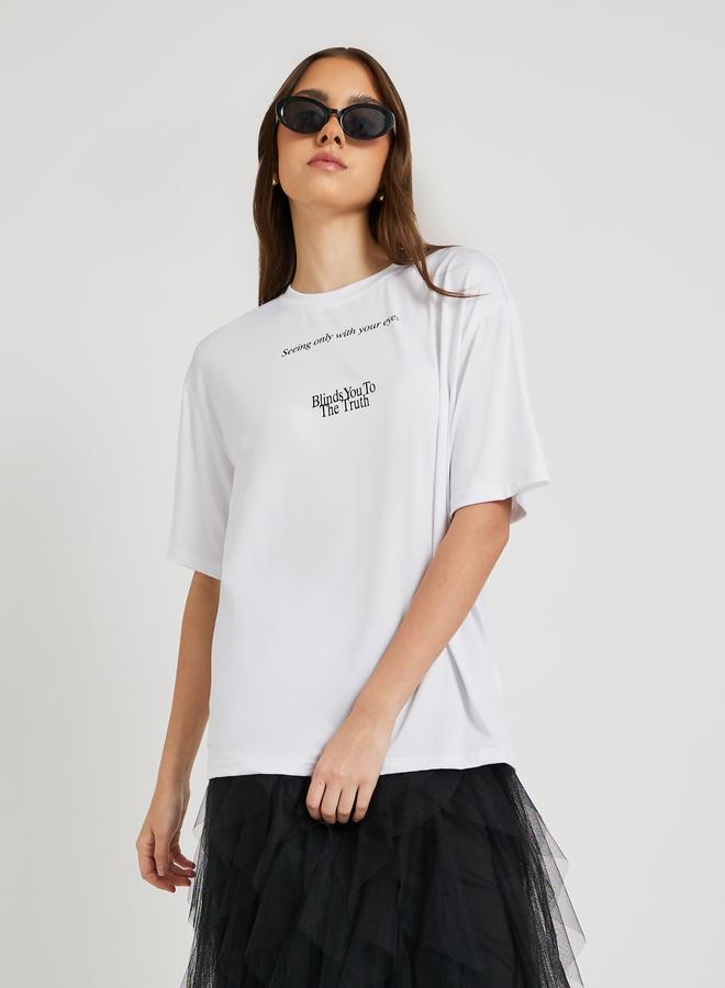 Take Two Slogan Print Round Neck Oversized T-Shirt - Image 1