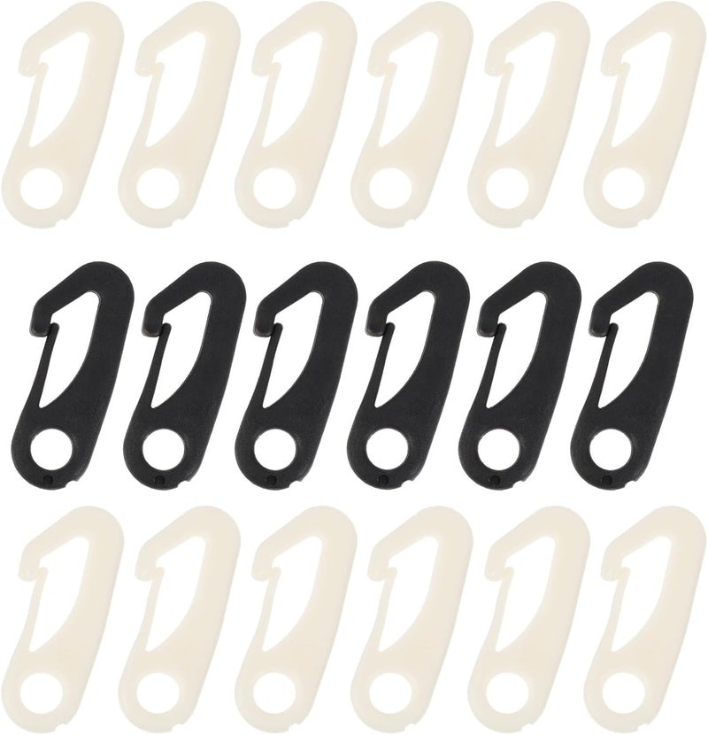 VILLCASE 50pcs Flagpole Plastic Snap Hooks and Tent Line Fasteners, Small S-Hooks with 3 Holes for Camping and Outdoor Use, Black and White Sturdy Clips for Flagpole Rope Adjustment - Image 1
