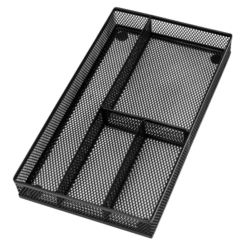 shenee Desk Drawer Organizer Tray,Drawer Organizer for Office and Home,Desk Organizer with Drawers,4 Compartments,Non-Slip Desk Organizers and Accessories for Stationery Makeup School (Black) - Image 1