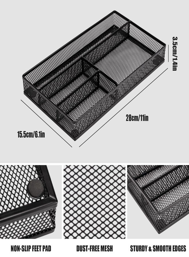 shenee Desk Drawer Organizer Tray,Drawer Organizer for Office and Home,Desk Organizer with Drawers,4 Compartments,Non-Slip Desk Organizers and Accessories for Stationery Makeup School (Black) - Image 2