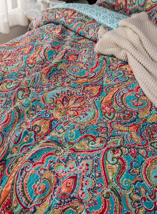 YASMENG 100% Cotton Boho Quilt Set Full Queen Size Colorful Gorgeous Paisley Mandala Floral Reversible Quilted Bedding Bohemian Vibrant Exotic Soft Breathable Bedspread Coverlet Set for All Seasons - Image 4