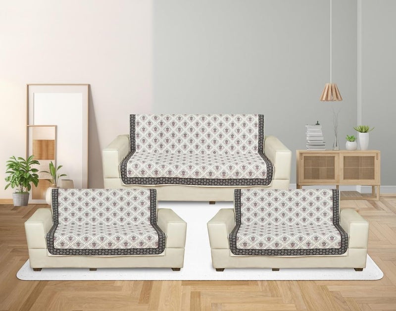 Nendle Premium Touch Soft Velvet 3 Layer Quilted Sofa Cover 7 Seater with Combined seat and Back| Anti-Slip Protector Covers for Living Room, Drawing Room (Ivory, Pack of 3+2+2) - Image 1