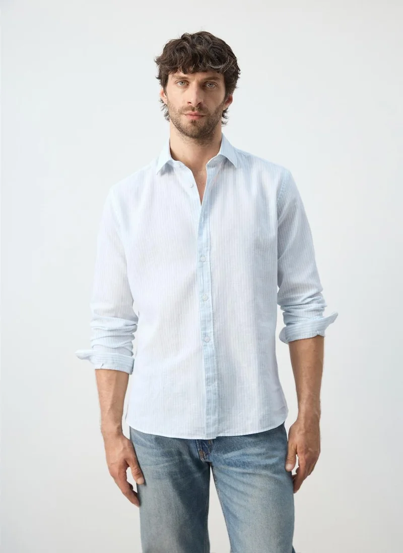 Cotton linen-blend regular-fit shirt