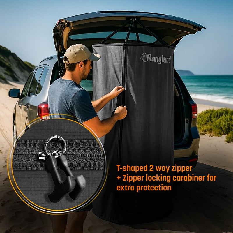 RANGLAND Portable Changing Room Tent - Instant Pop Up Privacy Pod with Suction Cup for SUV Liftgate, for Camping, Shower, Beach and Toilet Stall (Carrying Bag Included) (Black) - Image 2