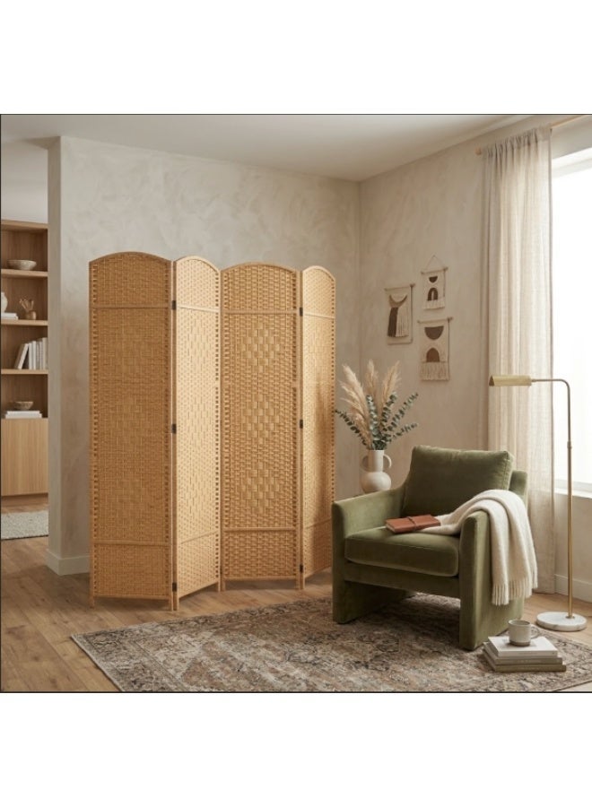 4 Panel Rattan Room Divider Folding Privacy Screen, Natural Bamboo Woven Partition Stand, Decorative Freestanding Room Separator for Bedroom, Living Room, Office & Home Decor - Image 3