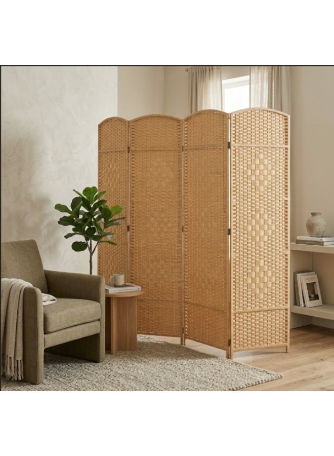 4 Panel Rattan Room Divider Folding Privacy Screen, Natural Bamboo Woven Partition Stand, Decorative Freestanding Room Separator for Bedroom, Living Room, Office & Home Decor - Image 4