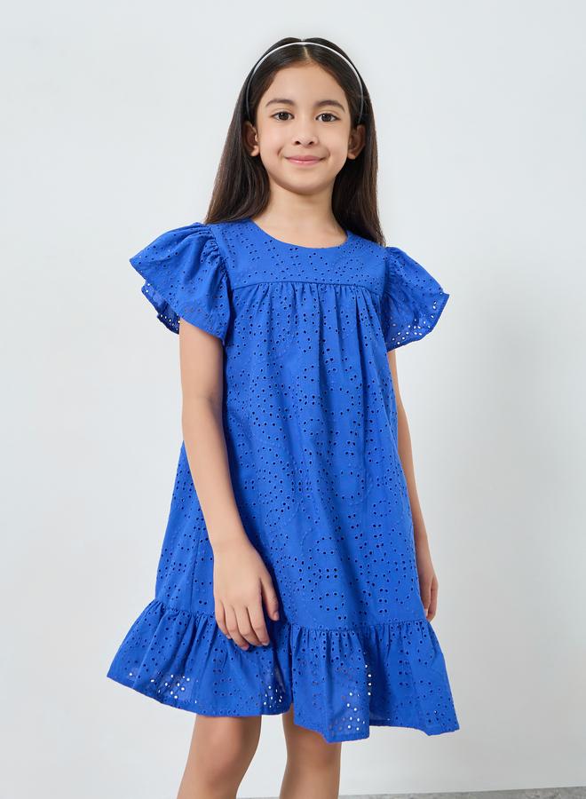 Styli Girls Schiffli Dress with Frill Sleeves - Image 2