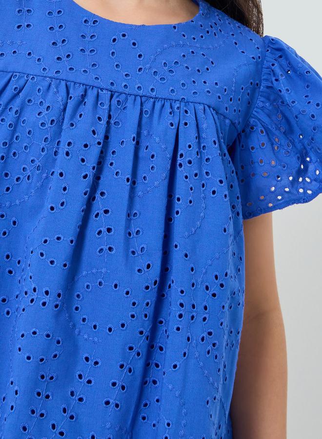 Styli Girls Schiffli Dress with Frill Sleeves - Image 3
