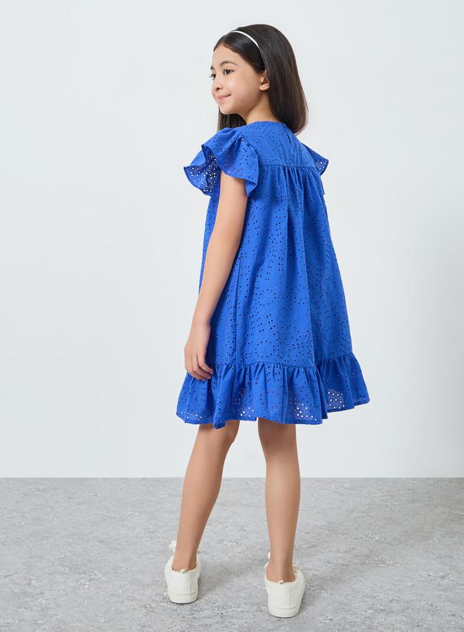Styli Girls Schiffli Dress with Frill Sleeves - Image 4