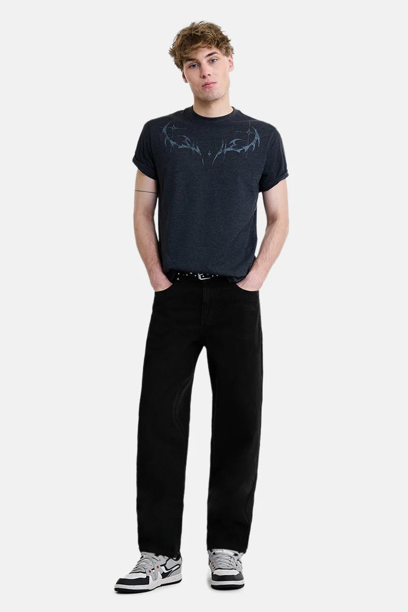 SNITCH Black Solid Loose Fit Streetwear Jeans