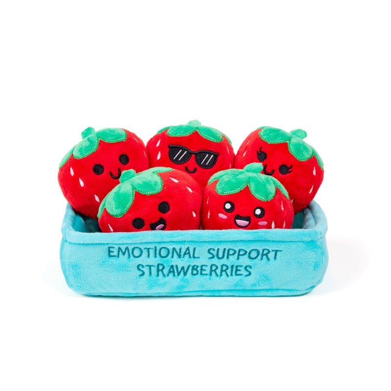 WHAT DO YOU MEME? Emotional Support Strawberries by Relatable, Cuddly Plush Toys and Stuffed Animals, Includes 5 Plushies with Basket, Sweet or Cute Christmas Stocking Stuffer - Image 1
